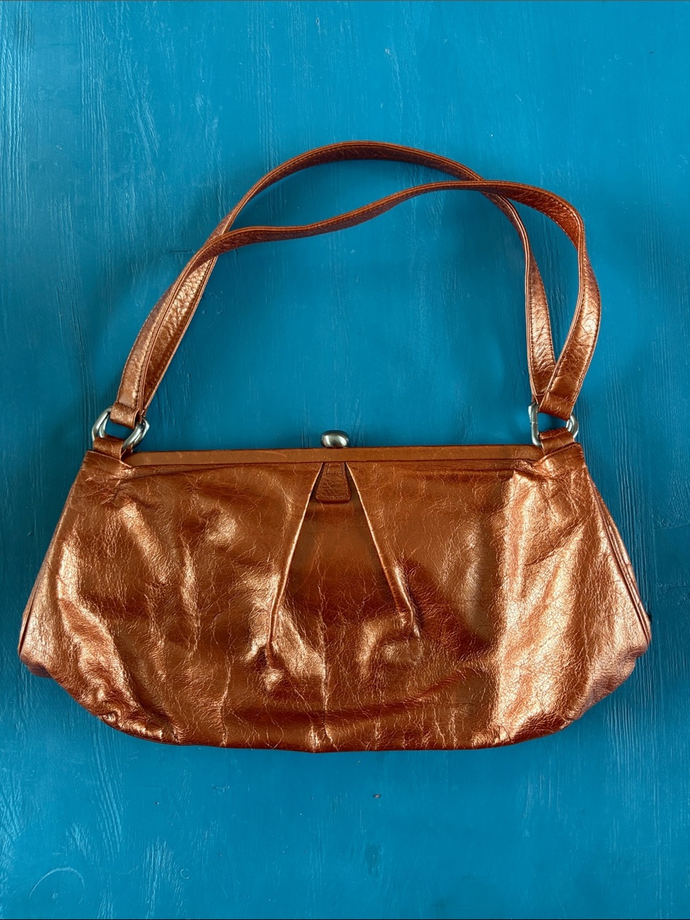 Vintage Hobo International Metallic Bronze Leather Kiss-Lock Frame Shoulder Bag